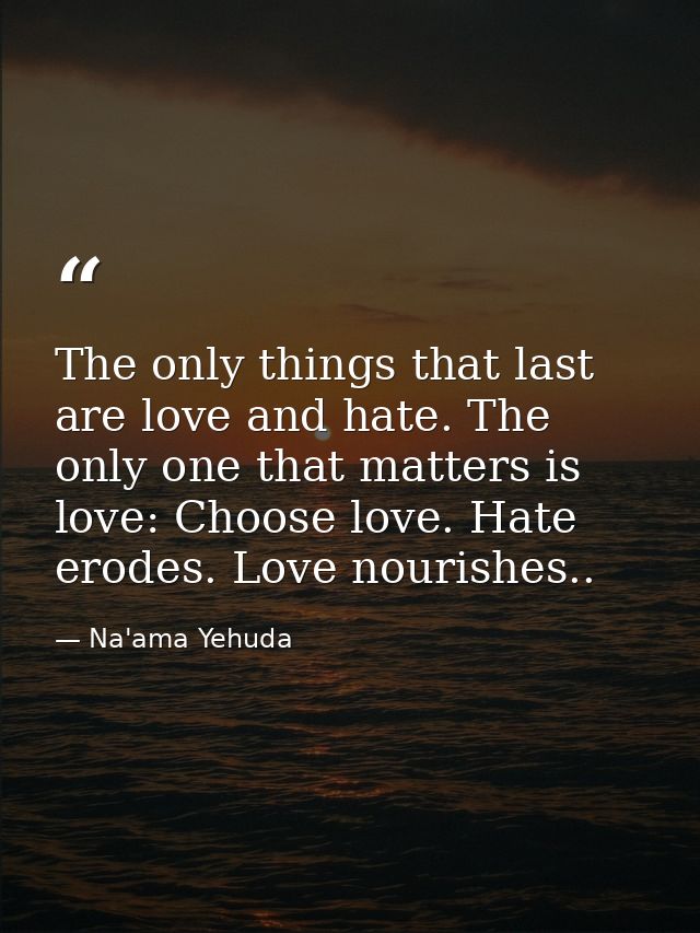The only things that last are love and hate. The only one that matters is love: Choose love. Hate erodes. Love nourishes — Na'ama Yehuda