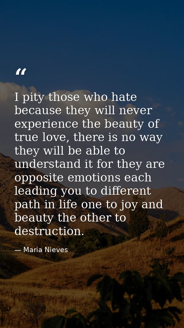 I pity those who hate because they will never experience the beauty of true love, there is no way they will be able to u — Maria Nieves