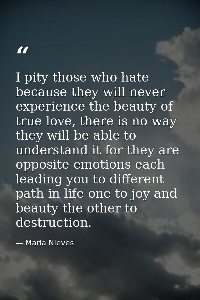 I pity those who hate because they will never experience the beauty of true love, there is no way they will be able to u — Maria Nieves