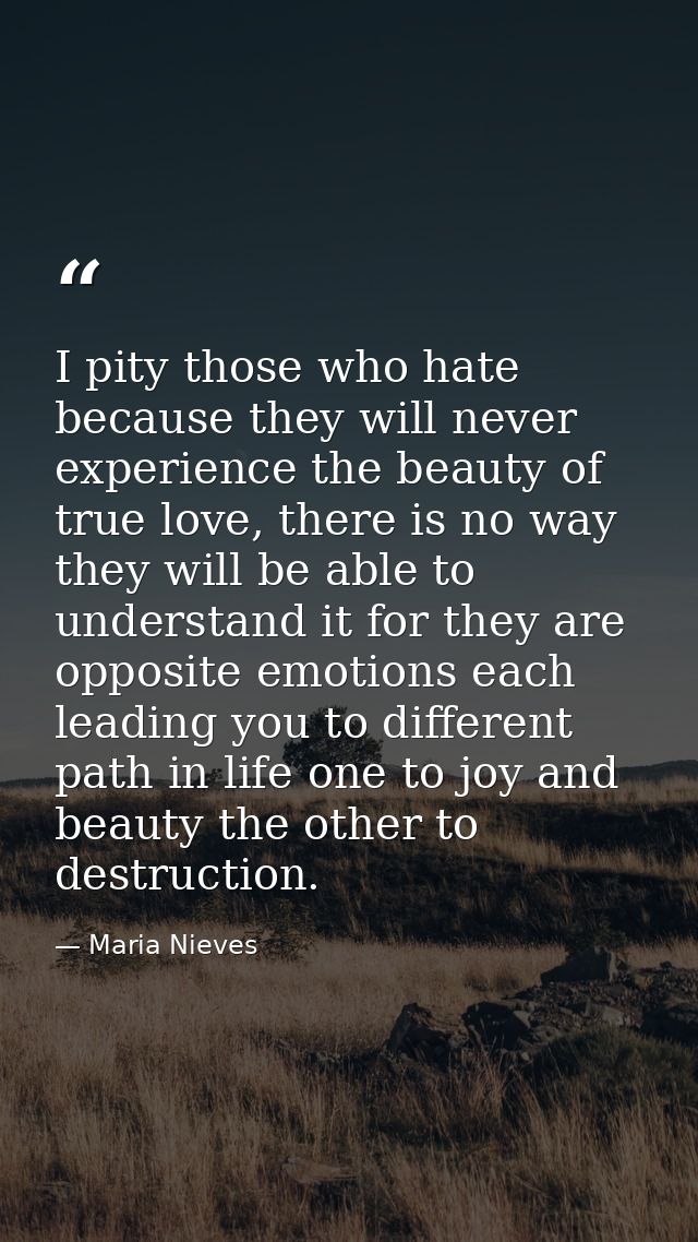 I pity those who hate because they will never experience the beauty of true love, there is no way they will be able to u — Maria Nieves