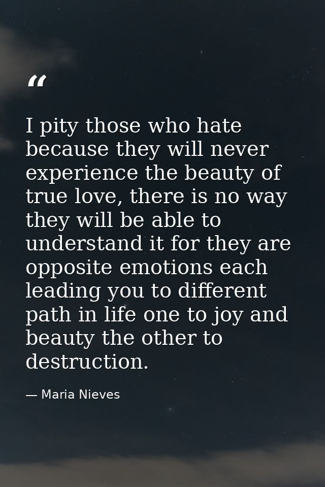 I pity those who hate because they will never experience the beauty of true love, there is no way they will be able to u — Maria Nieves