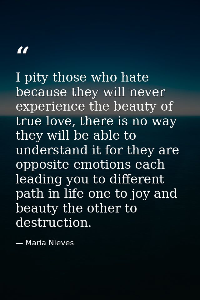 I pity those who hate because they will never experience the beauty of true love, there is no way they will be able to u — Maria Nieves