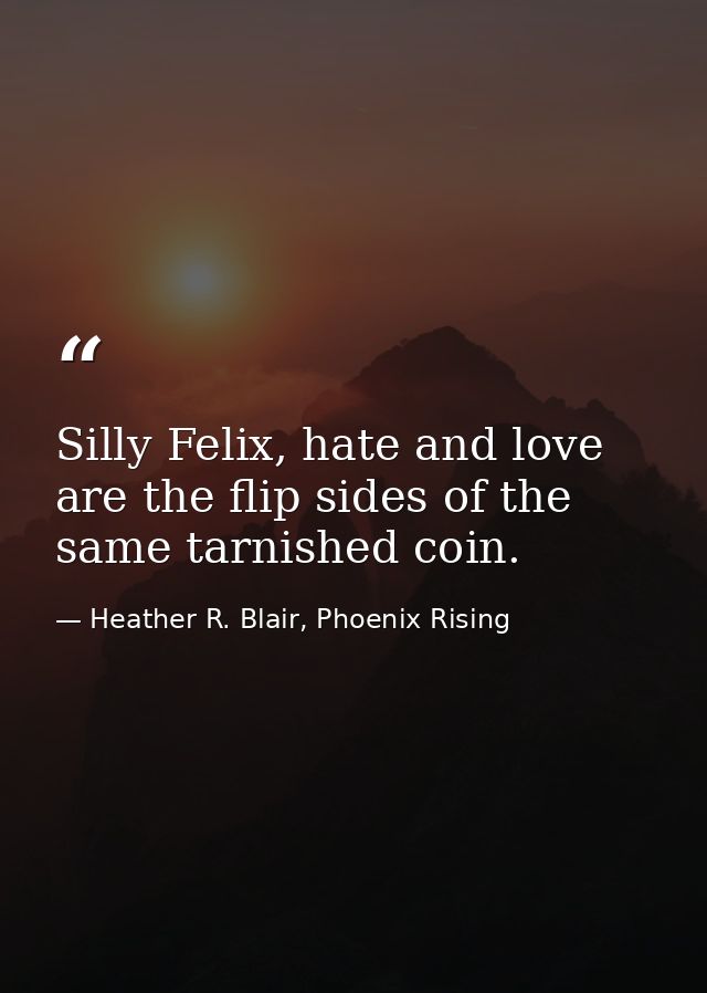 Silly Felix, hate and love are the flip sides of the same tarnished coin. — Heather R. Blair, Phoenix Rising
