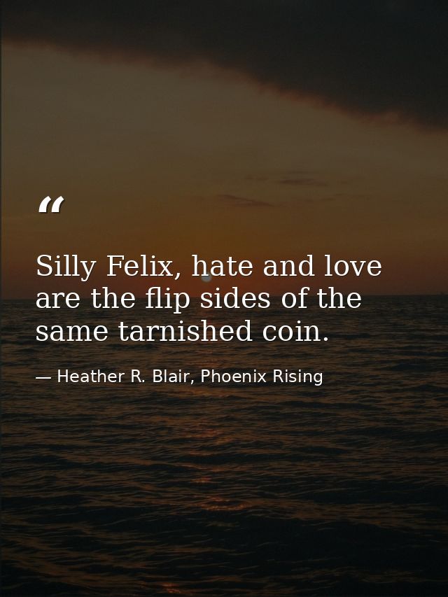 Silly Felix, hate and love are the flip sides of the same tarnished coin. — Heather R. Blair, Phoenix Rising