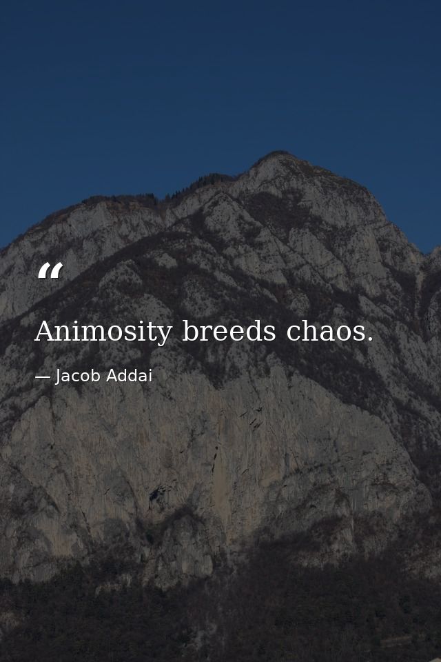 Animosity breeds chaos. — Jacob Addai