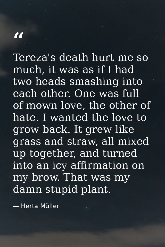 Tereza's death hurt me so much, it was as if I had two heads smashing into each other. One was full of mown love, the ot — Herta Müller