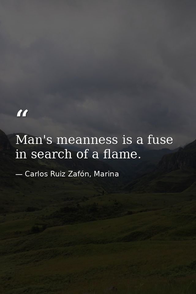 Man's meanness is a fuse in search of a flame. — Carlos Ruiz Zafón, Marina