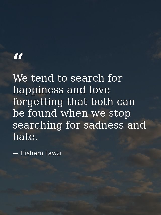 We tend to search for happiness and love forgetting that both can be found when we stop searching for sadness and hate. — Hisham Fawzi
