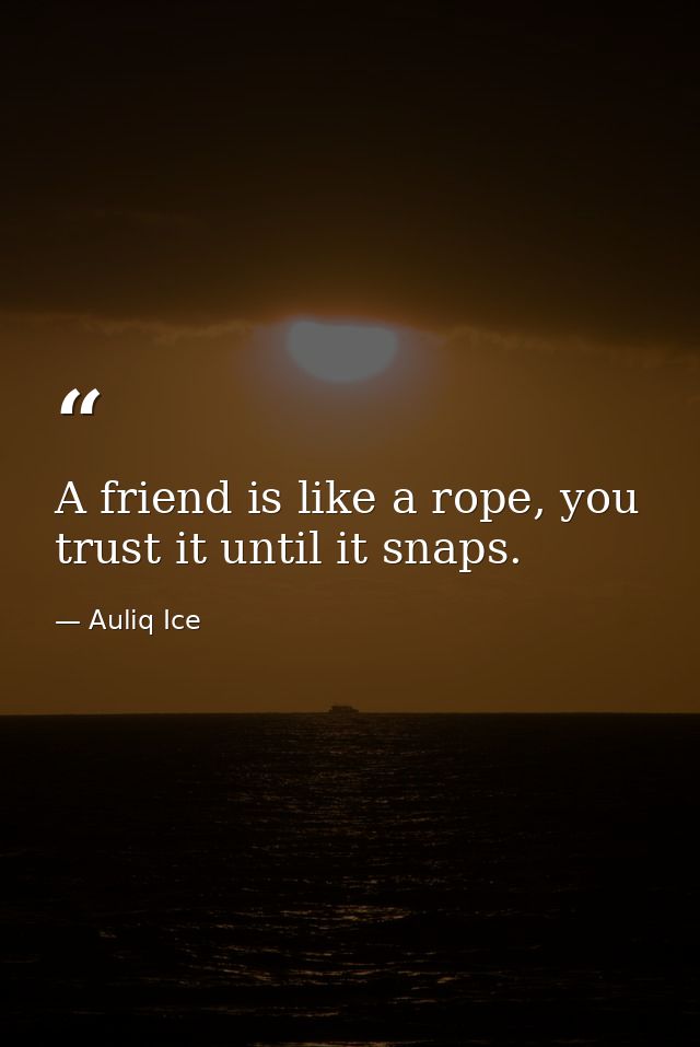 A friend is like a rope, you trust it until it snaps. — Auliq Ice