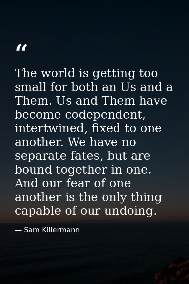 The world is getting too small for both an Us and a Them. Us and Them have become codependent, intertwined, fixed to one — Sam Killermann