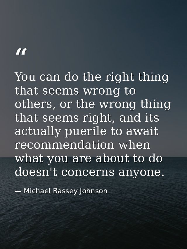 You can do the right thing that seems wrong to others, or the wrong thing that seems right, and its actually puerile to  — Michael Bassey Johnson