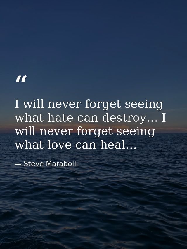 I will never forget seeing what hate can destroy… I will never forget seeing what love can heal… — Steve Maraboli