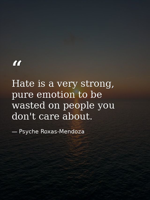 Hate is a very strong, pure emotion to be wasted on people you don't care about. — Psyche Roxas-Mendoza