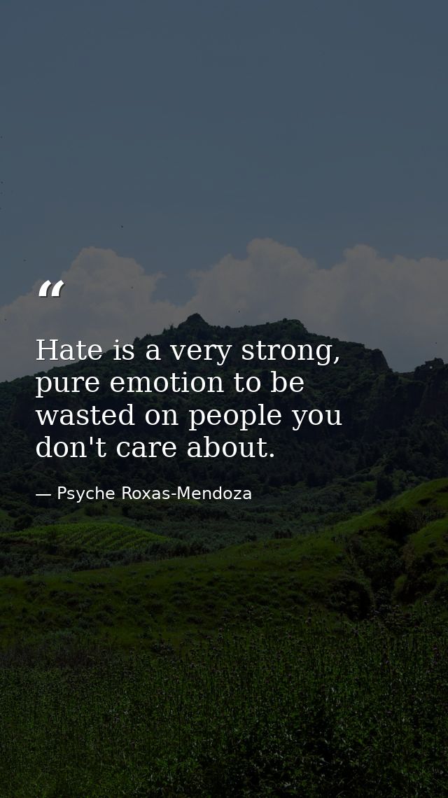 Hate is a very strong, pure emotion to be wasted on people you don't care about. — Psyche Roxas-Mendoza