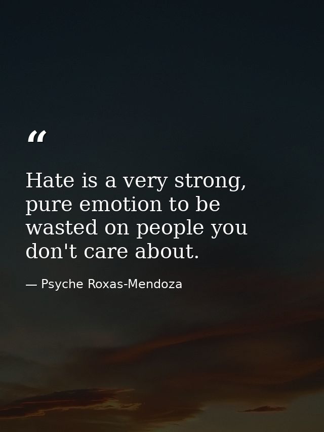 Hate is a very strong, pure emotion to be wasted on people you don't care about. — Psyche Roxas-Mendoza