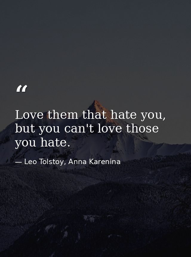 Love them that hate you, but you can't love those you hate. — Leo Tolstoy, Anna Karenina