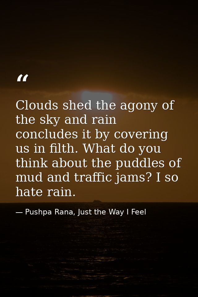 Clouds shed the agony of the sky and rain concludes it by covering us in filth. What do you think about the puddles of m — Pushpa Rana, Just the Way I Feel