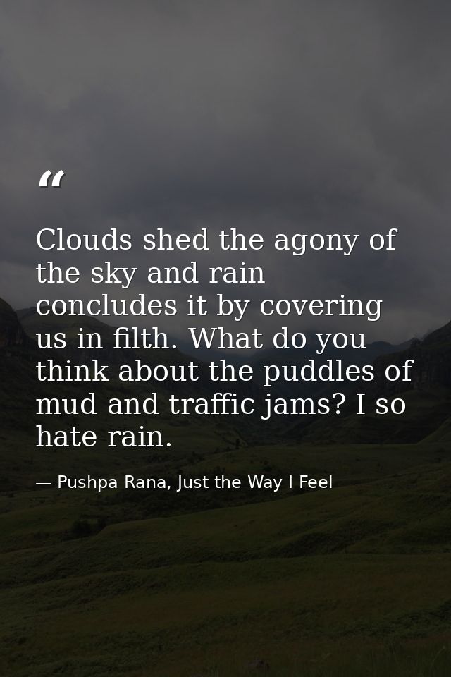 Clouds shed the agony of the sky and rain concludes it by covering us in filth. What do you think about the puddles of m — Pushpa Rana, Just the Way I Feel