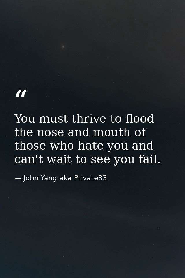 You must thrive to flood the nose and mouth of those who hate you and can't wait to see you fail. — John Yang aka Private83