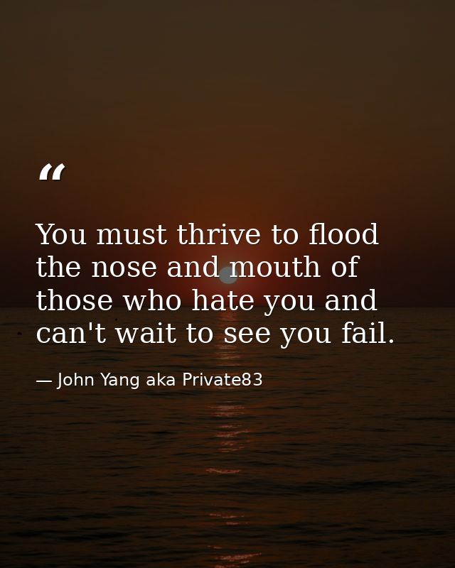 You must thrive to flood the nose and mouth of those who hate you and can't wait to see you fail. — John Yang aka Private83