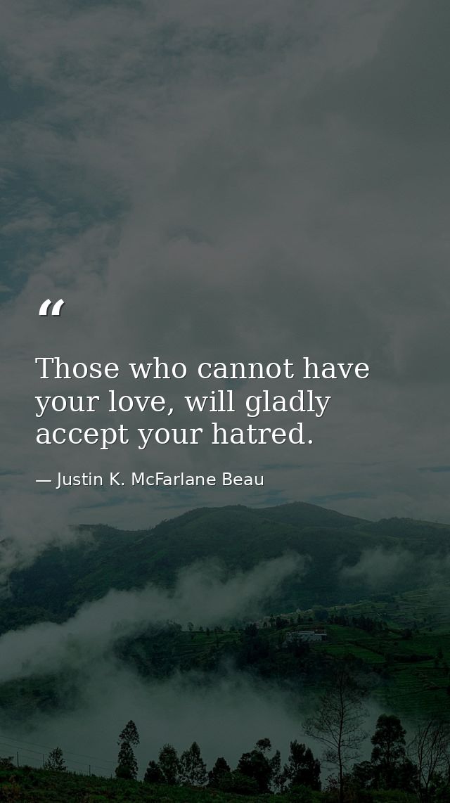 Those who cannot have your love, will gladly accept your hatred. — Justin K. McFarlane Beau