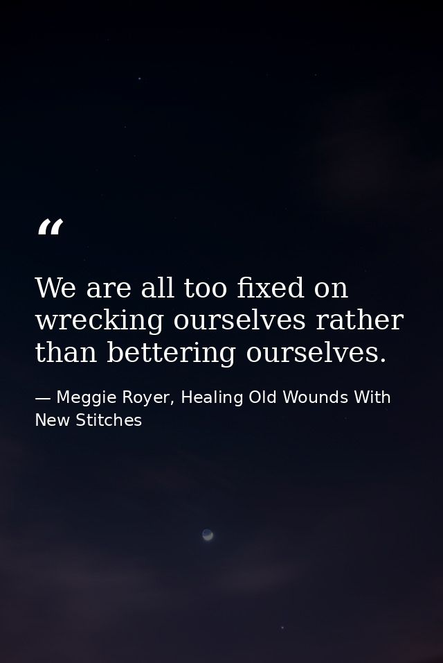 We are all too fixed on wrecking ourselves rather than bettering ourselves. — Meggie Royer, Healing Old Wounds With New Stitches