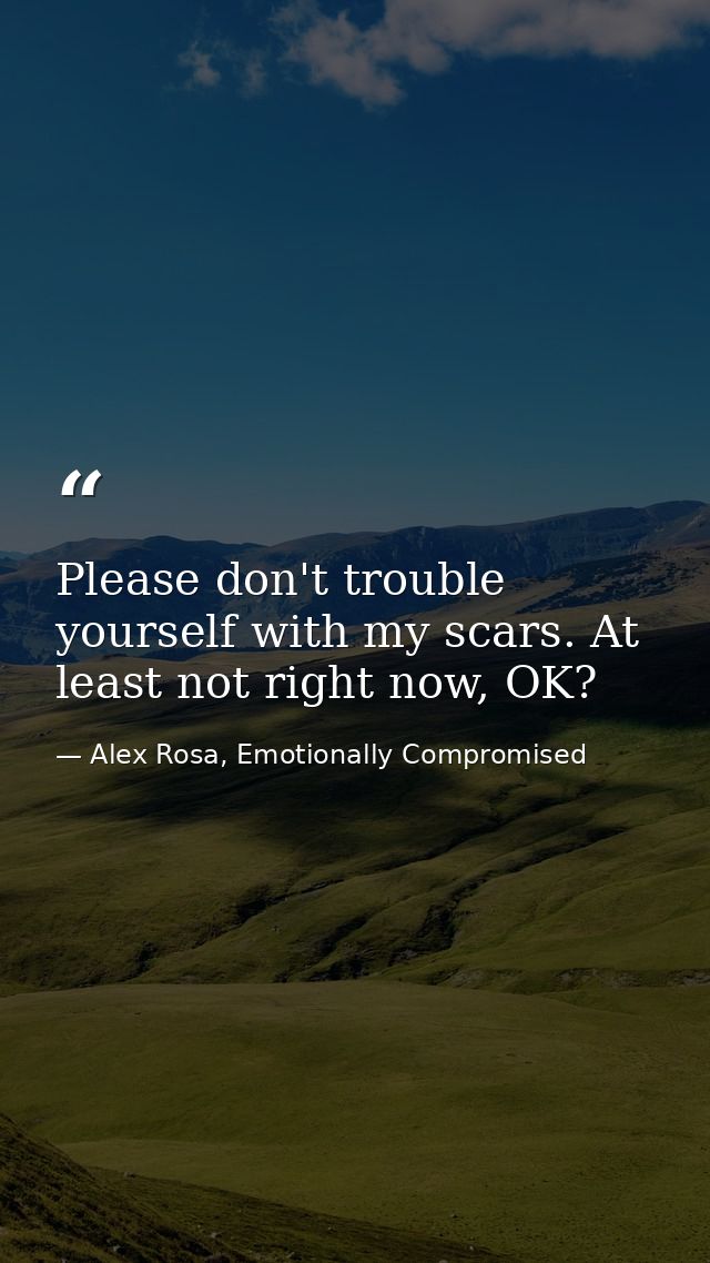 Please don't trouble yourself with my scars. At least not right now, OK? — Alex Rosa, Emotionally Compromised