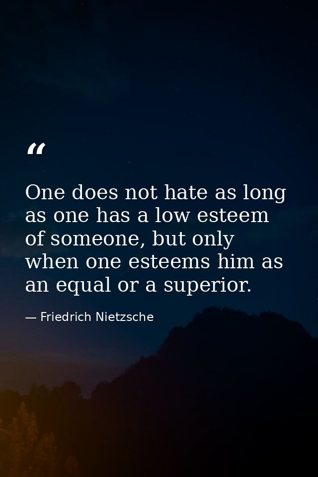 One does not hate as long as one has a low esteem of someone, but only when one esteems him as an equal or a superior. — Friedrich Nietzsche