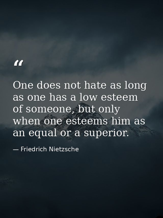 One does not hate as long as one has a low esteem of someone, but only when one esteems him as an equal or a superior. — Friedrich Nietzsche
