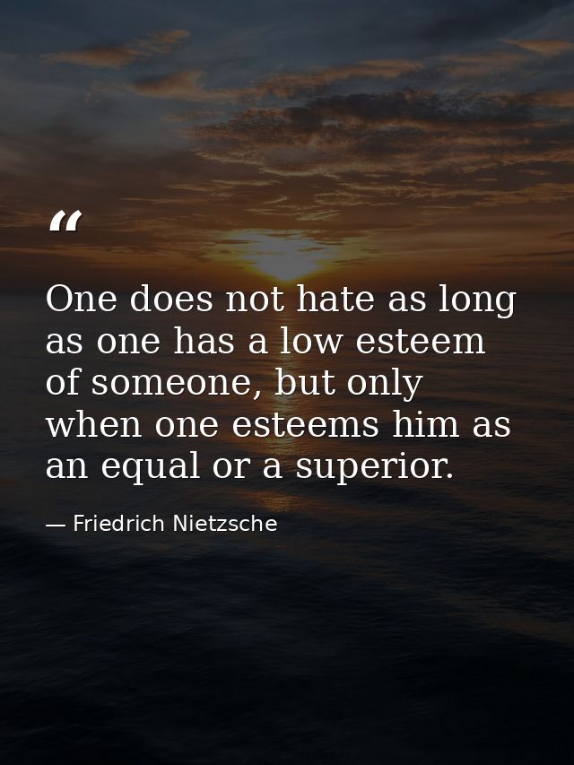 One does not hate as long as one has a low esteem of someone, but only when one esteems him as an equal or a superior. — Friedrich Nietzsche