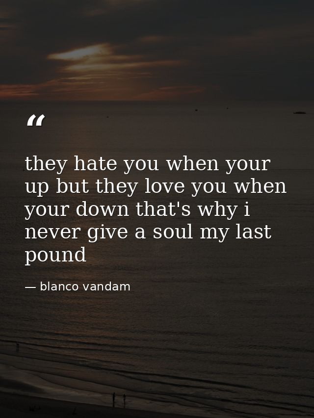 they hate you when your up but they love you when your down that's why i never give a soul my last pound — blanco vandam