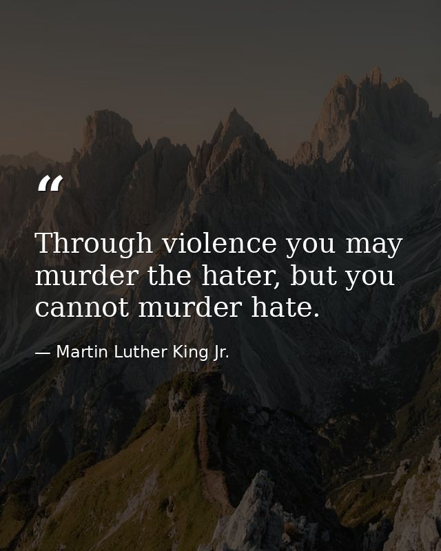 Through violence you may murder the hater, but you cannot murder hate. — Martin Luther King Jr.