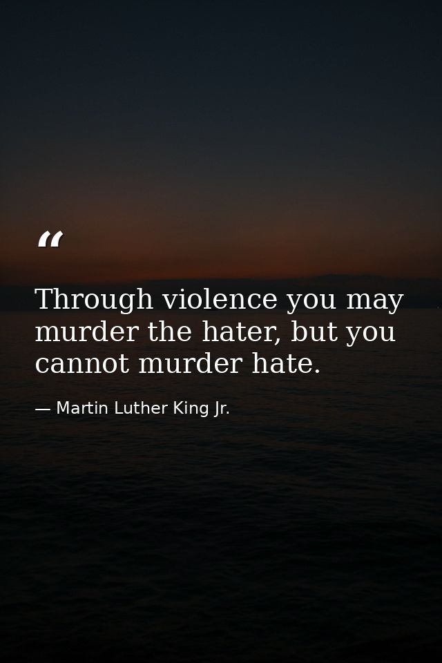Through violence you may murder the hater, but you cannot murder hate. — Martin Luther King Jr.