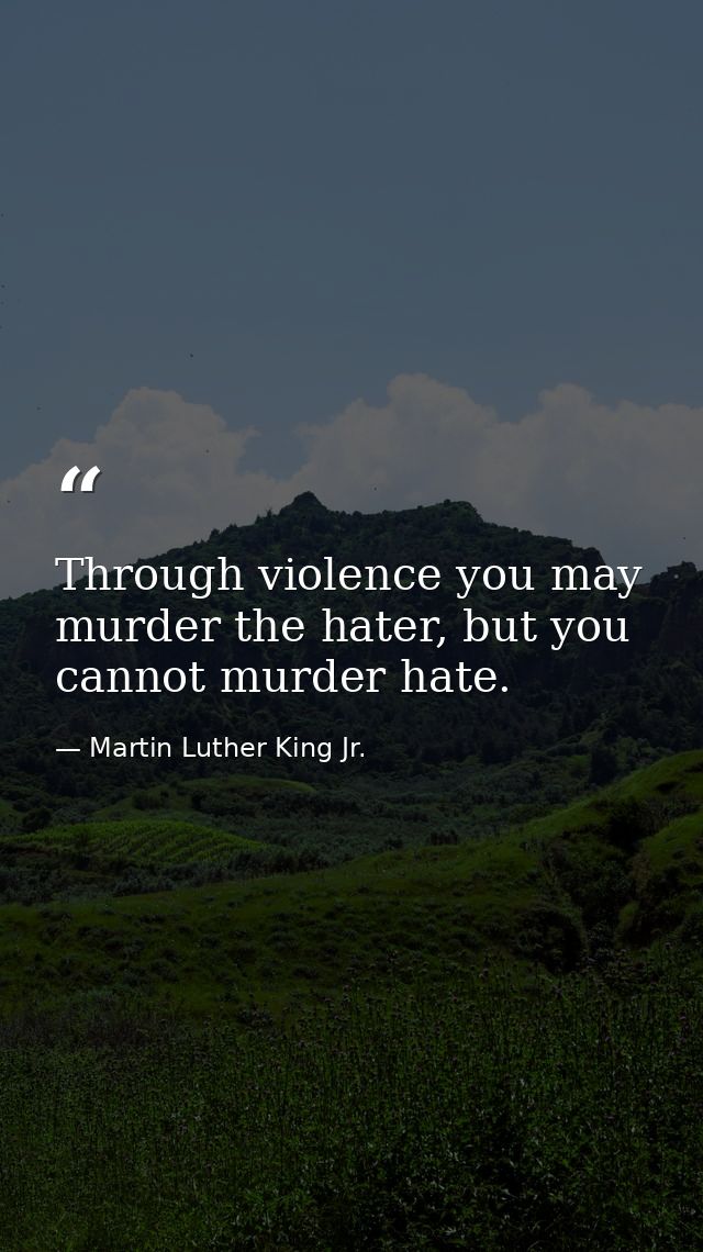 Through violence you may murder the hater, but you cannot murder hate. — Martin Luther King Jr.
