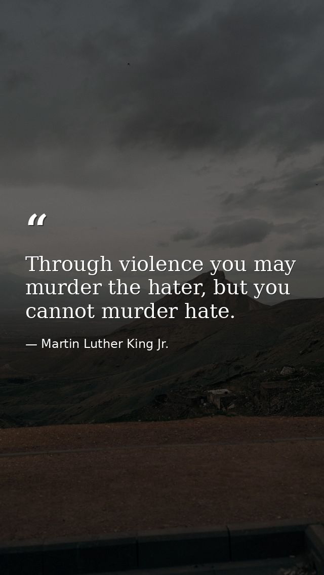 Through violence you may murder the hater, but you cannot murder hate. — Martin Luther King Jr.