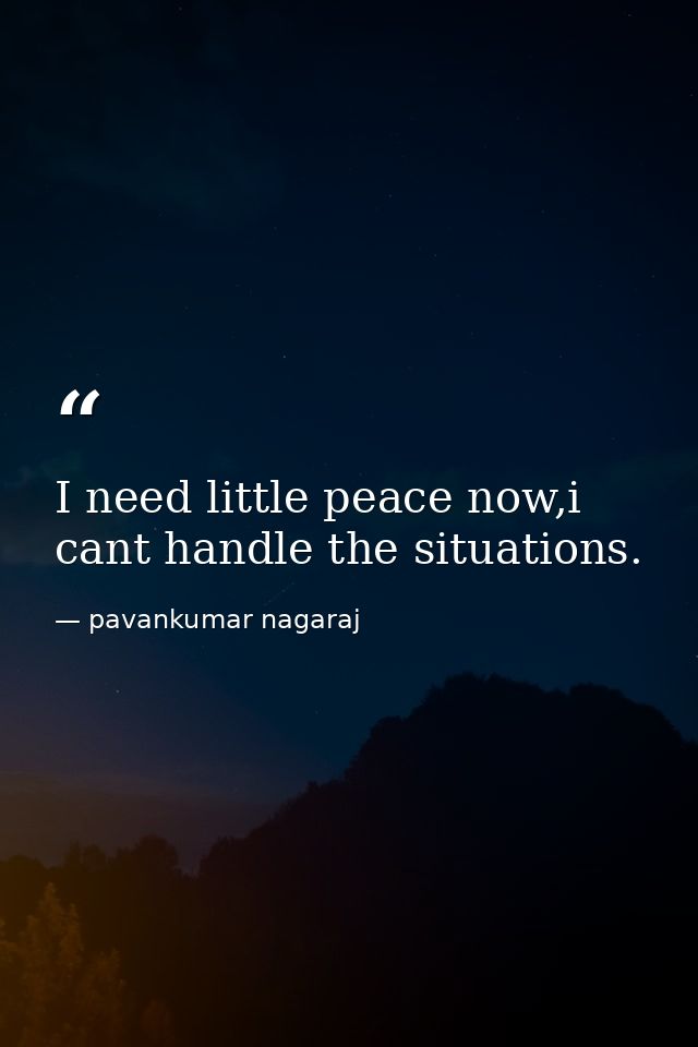 I need little peace now,i cant handle the situations. — pavankumar nagaraj
