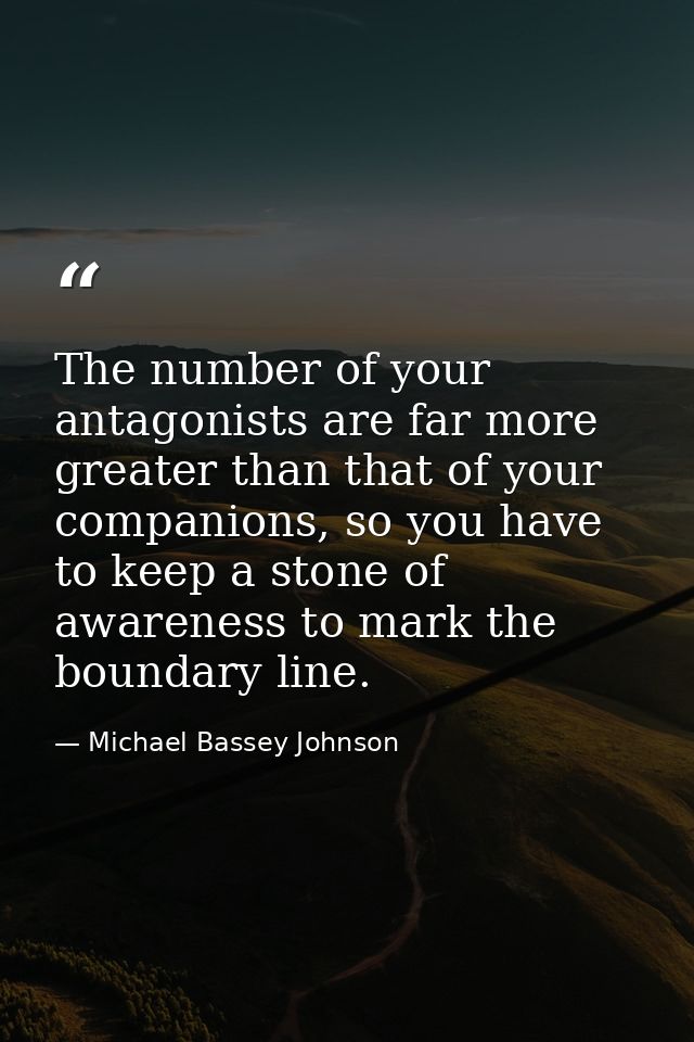 The number of your antagonists are far more greater than that of your companions, so you have to keep a stone of awarene — Michael Bassey Johnson