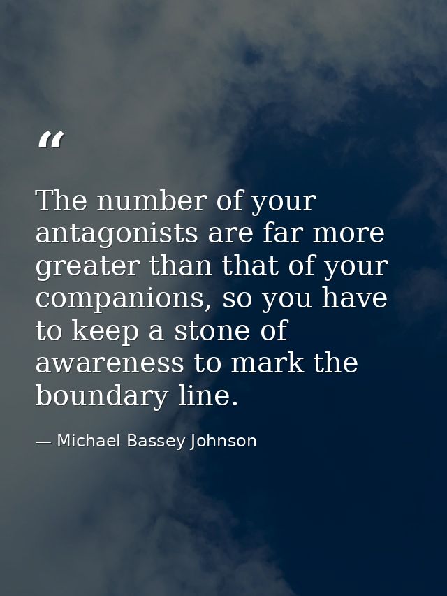 The number of your antagonists are far more greater than that of your companions, so you have to keep a stone of awarene — Michael Bassey Johnson