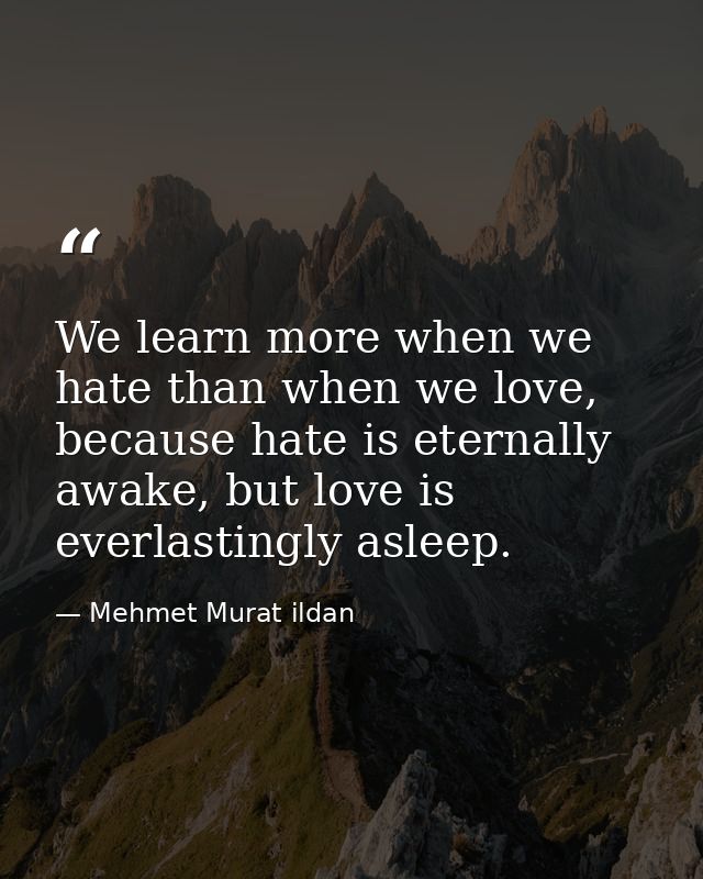 We learn more when we hate than when we love, because hate is eternally awake, but love is everlastingly asleep. — Mehmet Murat ildan