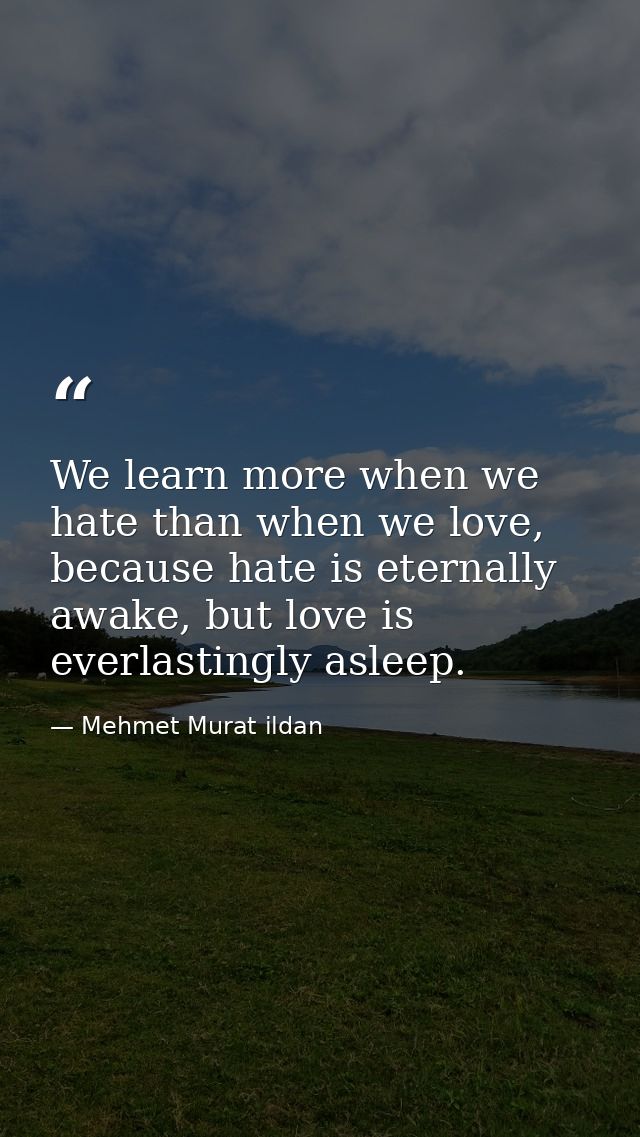 We learn more when we hate than when we love, because hate is eternally awake, but love is everlastingly asleep. — Mehmet Murat ildan