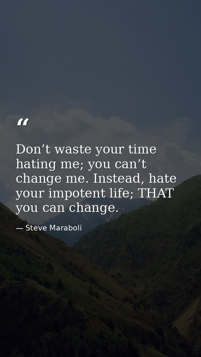 Don’t waste your time hating me; you can’t change me. Instead, hate your impotent life; THAT you can change. — Steve Maraboli