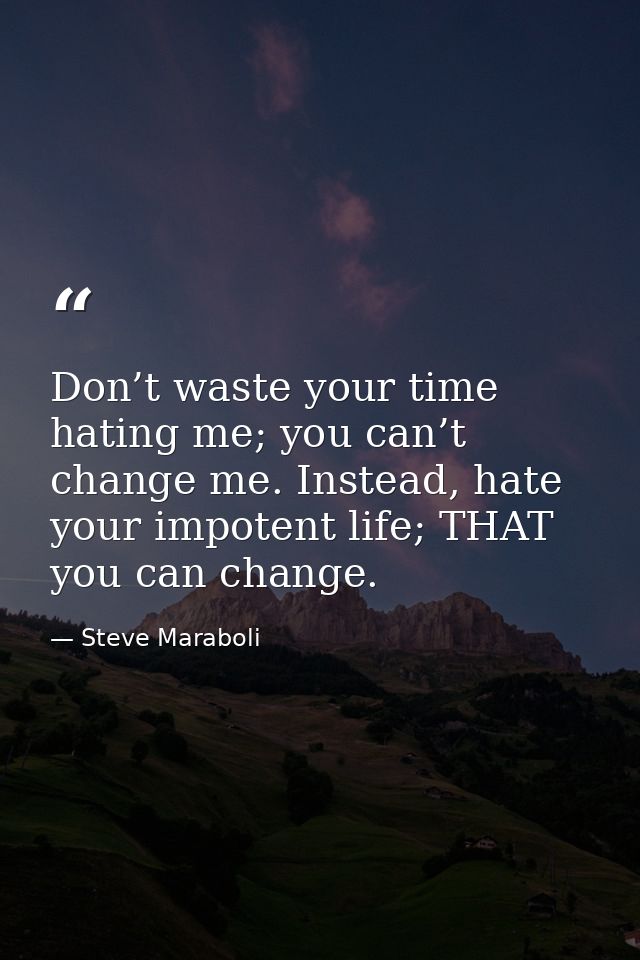 Don’t waste your time hating me; you can’t change me. Instead, hate your impotent life; THAT you can change. — Steve Maraboli