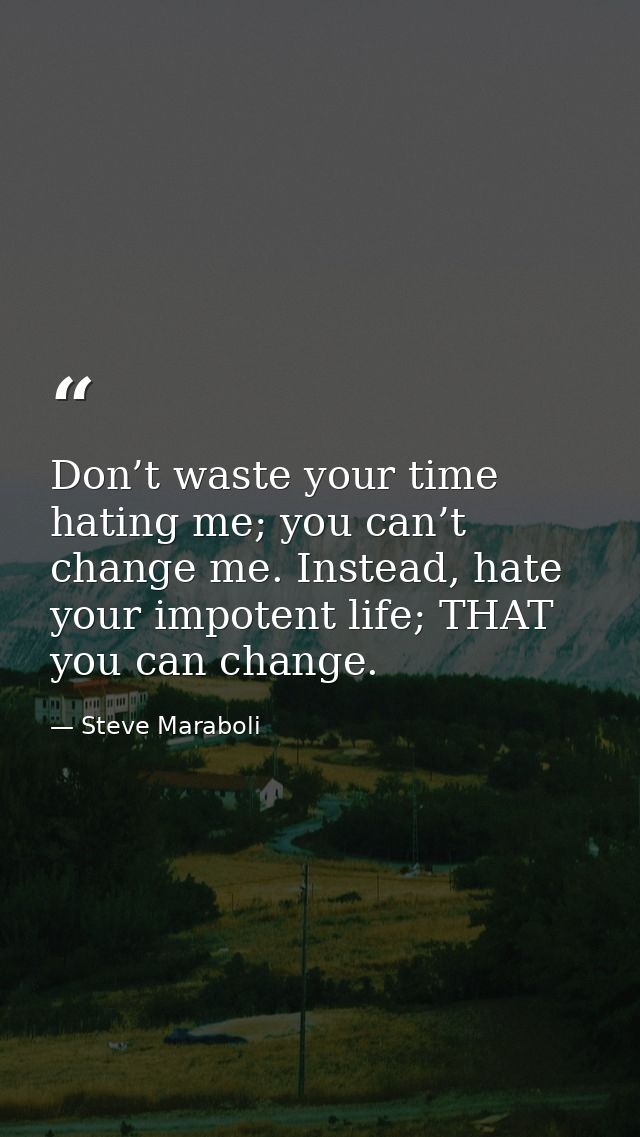 Don’t waste your time hating me; you can’t change me. Instead, hate your impotent life; THAT you can change. — Steve Maraboli