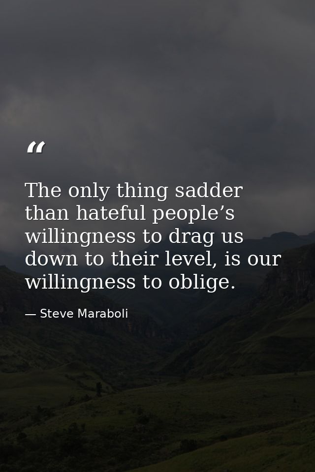 The only thing sadder than hateful people’s willingness to drag us down to their level, is our willingness to oblige. — Steve Maraboli