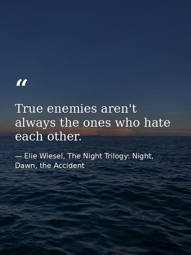True enemies aren't always the ones who hate each other. — Elie Wiesel, The Night Trilogy: Night, Dawn, the Accident