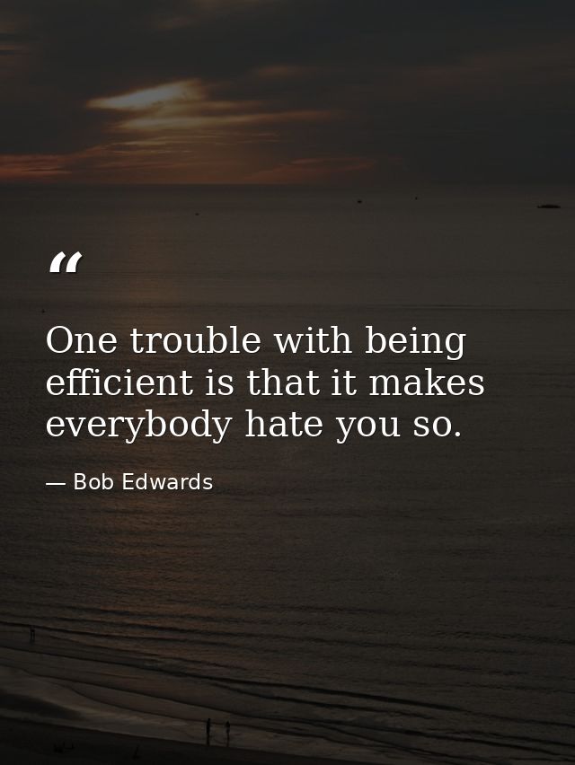 One trouble with being efficient is that it makes everybody hate you so. — Bob Edwards