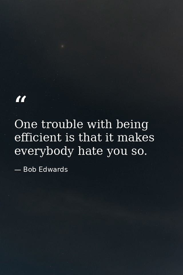 One trouble with being efficient is that it makes everybody hate you so. — Bob Edwards