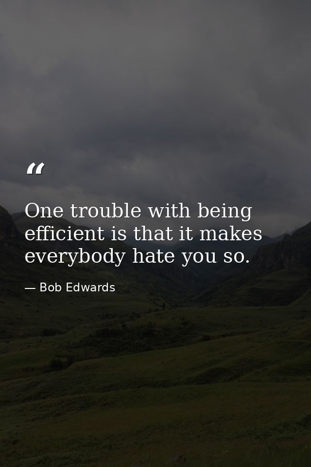 One trouble with being efficient is that it makes everybody hate you so. — Bob Edwards