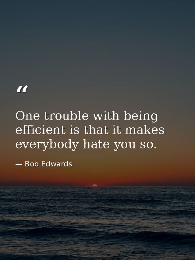 One trouble with being efficient is that it makes everybody hate you so. — Bob Edwards