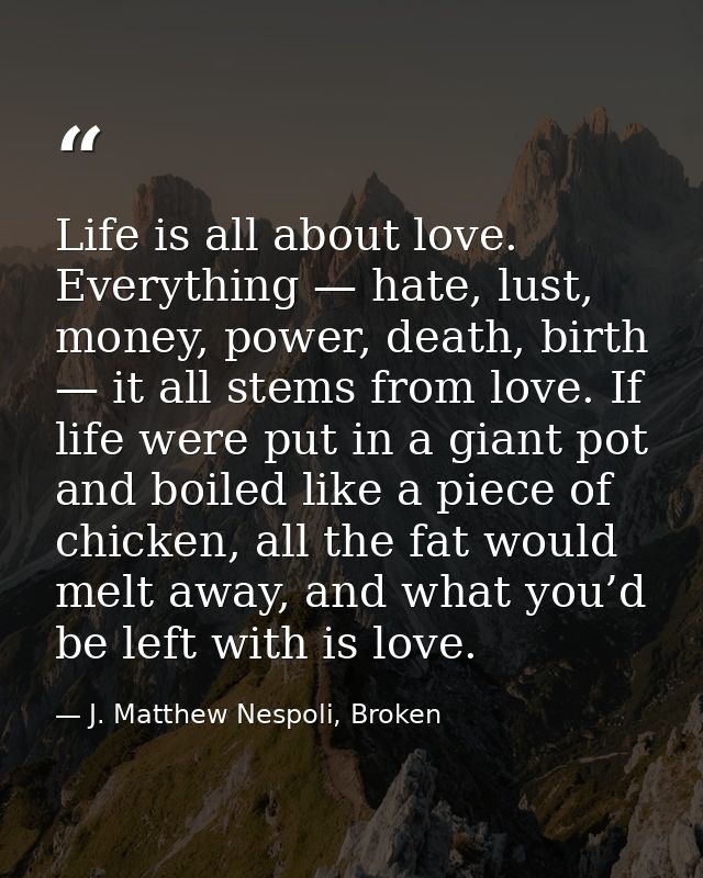 Life is all about love. Everything — hate, lust, money, power, death, birth — it all stems from love. If life were put i — J. Matthew Nespoli, Broken
